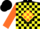 Silk - Black, yellow 'b' on orange diamond, yellow blocks on orange sleeves, black cap