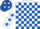 Silk - White and royal blue check, white sleeves, royal blue stars and cap