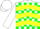 Silk - White and green checked, yellow triangle, green and yellow chevrons on white sleeves, white cap