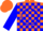 Silk - Orange, blue circle, blue blocks on sleeves, orange cap