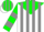 Silk - White, green yoke, green & gray stripes,  green & gray bars on slvs