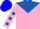 Silk - Pink, royal blue yoke and 'wt','blue dots on sleeves, blue cap