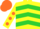 Silk - Yellow, lime chevrons, orange dots on sleeves, orange cap