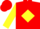 Silk - Red, yellow 'jk' in yellow diamond frame, red 'jk' on yellow sleeves