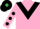 Silk - Pink, black chevron, pink sleeves, black spots, black cap, emerald green diamond