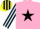 Silk - Pink, black star, black and light blue striped sleeves, black and yellow striped cap