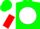 Silk - Green, white ball, red 'p', white and red halved sleeves, green cap
