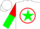 Silk - White, green star, red circle, red and green halved sleeves