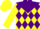 Silk - Yellow, purple yoke, purple diamonds on yellow sleeves, yellow cap