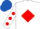 Silk - White, red diamond, red spots on sleeves, royal blue cap
