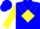 Silk - Blue, yellow diamond framed 'c', yellow chevron and diamond on slvs, blue cap