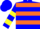 Silk - Blue, two orange hoops, two yellow hoops on sleeves, blue cap, yellow and orange hoops
