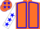 Silk - orange with blue seams, white sleeves with blue stars, orange cap with blue stars