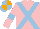 Silk - Pink, light blue cross belts and armlets, light blue and orange quartered cap