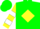 Silk - Green, yellow diamond frame, yellow and white hoops on sleeves