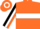 Silk - Neon orange, white hoop, orange & black horse emblem, black & white stripe slvs