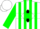 Silk - White, green stripes, white 'f' on black cut diamond, green hoop on sleeves, white cap