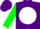 Silk - Purple, white 'jd jd' on teal ball, green sleeves, purple cap