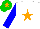 Silk - White, orange star, blue sleeves, green cap, orange star