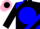 Silk - Black, pink emblem on blue ball, blue diagonal stripes, black sleeves