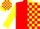 Silk - Red and yellow vertical halves, red blocks on yellow sleeves