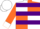 Silk - White and orange quarters, white 'ah', purple hoops and white cuffs on orange sleeves