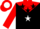 Silk - Black,  black stars on red yoke, red 'a' on white ball, red sleeves