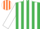 Silk - Emerald green and white stripes, white sleeves, orange and white striped cap