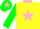 Silk - yellow, pink star and collar, green sleeves, green cap, pink star
