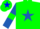 Silk - green, royal blue star, royal blue sleeves, green armlets, green cap, blue star