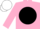 Silk - pink, black ball, pink sleeves, black hoops, white cap