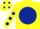 Silk - Yellow, dark blue disc, yellow sleeves, dark blue spots, yellow cap, dark blue spots