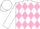 Silk - white with pink diamonds, white sleeves, white cap