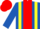 Silk - Royal blue, broad red stripe, yellow braces, royal blue sleeves, red cap