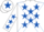 Silk - White, royal blue stars,royal blue cross belts, royal blue stars on sleeves, white cap, royal blue star