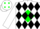 Silk - White, green 'r' in diamond frame, green and black diamonds on white sleeves