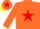 Silk - orange, ruby red star, orange sleeves, yellow cuffs, orange cap, with red star and yellow peak