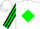 Silk - White, green and black 'emerald bay stables' emblem, green diamond stripe on sleeves, white cap