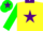 Silk - yellow, purple star and collar, green sleeves, green cap, purple star
