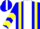 Silk - blue, white stripe, yellow braces, blue sleeves, yellow chevrons, yellow cap, white stripe