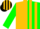 Silk - Gold and green halves, gold 'l', gold stripes on green sleeves