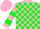 Silk - Pink and green blocks, green bars on sleeves, pink cap