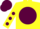 Silk - yellow, maroon disc, yellow sleeves, maroon spots, maroon cap