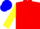Silk - red, blue spot, yellow sleeves, blue cap