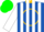 Silk - Royal blue, gold circle and 'gf', gold collar, white stripes on sleeves, green cap