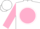 Silk - White, pink circle and 'ym', pink ball on sleeves, white cap