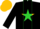 Silk - Black, gold star on lime green panel, gold cap