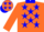 Silk - Dayglo orange, blue stars and collar, dayglo orange cap, blue stars and peak