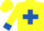 Silk - yellow,royal blue cross,yellow sleeves, royal  blue collar and cuffs,yellow cap,royal blue peak