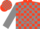Silk - Scarlet, gray circle and 'rsc', gray blocks on sleeves